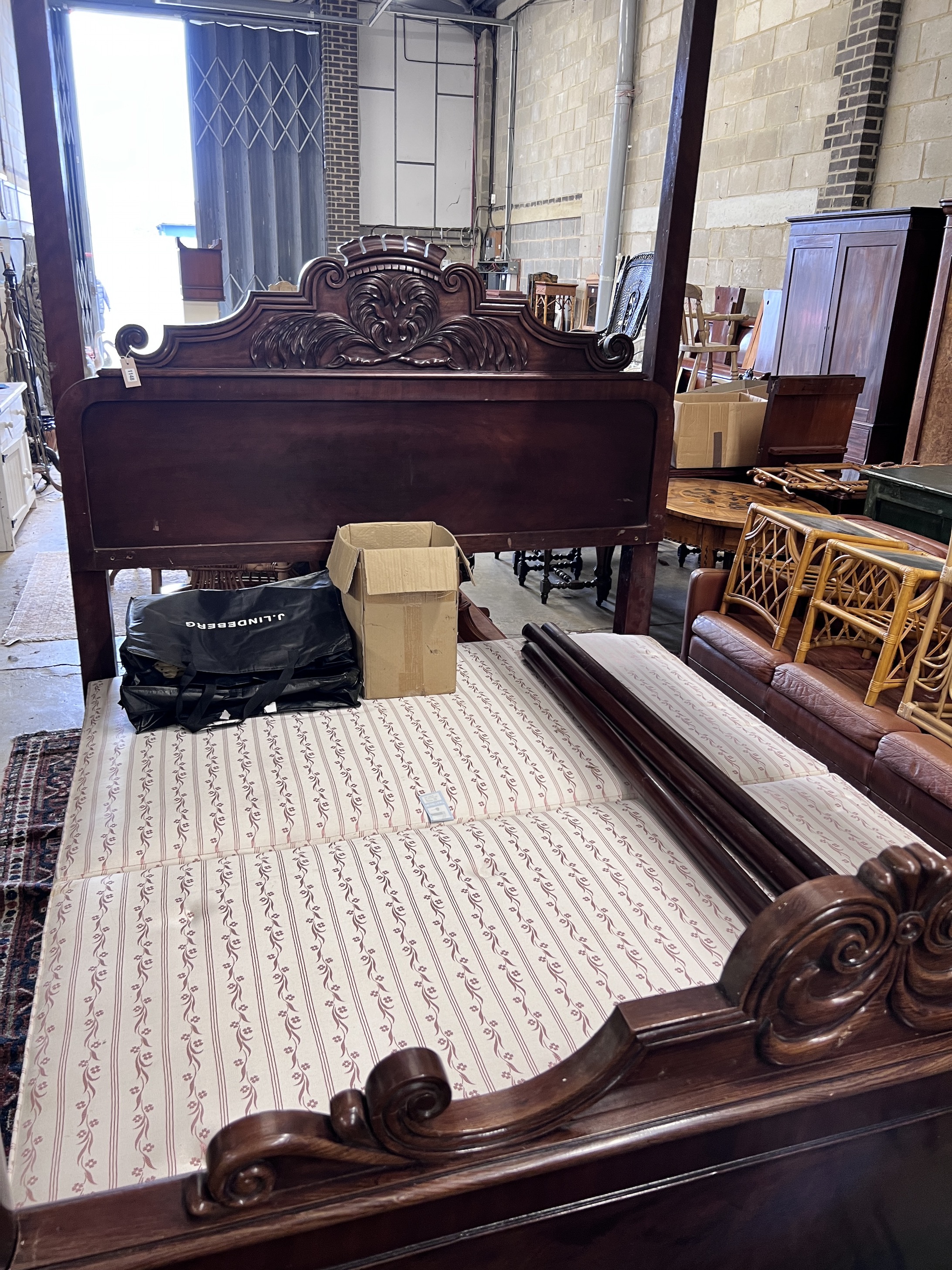 A 19th century and later mahogany four poster bed, width 190cm, length 224cm, height 260cm